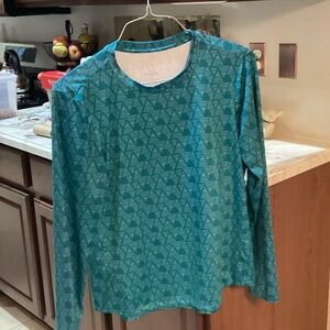 Women’s Size XL long Sleeve Athletic Tee by Enlighten. Aqua Geometric Print.